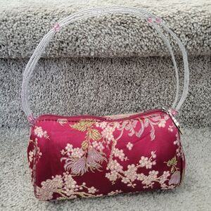 pyramid collection elegant berry brocade barrel handbag